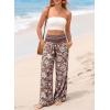 image:imageDokotoo Womens Summer Boho Floral Bagyy Pants Wide Leg High Smocked Waist Casual Loose Palazzo Pants with PocketBrown
