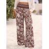 image:imageDokotoo Womens Summer Boho Floral Bagyy Pants Wide Leg High Smocked Waist Casual Loose Palazzo Pants with PocketBrown
