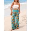image:imageDokotoo Womens Summer Boho Floral Bagyy Pants Wide Leg High Smocked Waist Casual Loose Palazzo Pants with PocketOrange