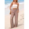 image:imageDokotoo Womens Summer Boho Floral Bagyy Pants Wide Leg High Smocked Waist Casual Loose Palazzo Pants with PocketRed