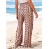 image:imageDokotoo Womens Summer Boho Floral Bagyy Pants Wide Leg High Smocked Waist Casual Loose Palazzo Pants with PocketRed