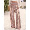 image:imageDokotoo Womens Summer Boho Floral Bagyy Pants Wide Leg High Smocked Waist Casual Loose Palazzo Pants with PocketRed