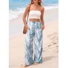 image:imageDokotoo Womens Summer Boho Floral Bagyy Pants Wide Leg High Smocked Waist Casual Loose Palazzo Pants with PocketSky Blue
