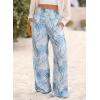 image:imageDokotoo Womens Summer Boho Floral Bagyy Pants Wide Leg High Smocked Waist Casual Loose Palazzo Pants with PocketSky Blue