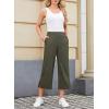 image:imageDokotoo Womens Summer Lightweight High Waist Wide Leg Stretch Baggy Pants Casual Quick Dry Split Cropped Pants with PocketsMoss Green