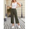 image:imageDokotoo Womens Summer Lightweight High Waist Wide Leg Stretch Baggy Pants Casual Quick Dry Split Cropped Pants with PocketsMoss Green