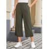 image:imageDokotoo Womens Summer Lightweight High Waist Wide Leg Stretch Baggy Pants Casual Quick Dry Split Cropped Pants with PocketsMoss Green