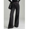 image:imageDokotoo Womens Wide Leg Baggy Flare Jeans High Waisted Stretch Casual Denim Pants with PocketsBlack
