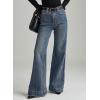 image:imageDokotoo Womens Wide Leg Baggy Flare Jeans High Waisted Stretch Casual Denim Pants with PocketsBlue Sapphire