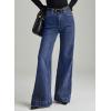 image:imageDokotoo Womens Wide Leg Baggy Flare Jeans High Waisted Stretch Casual Denim Pants with PocketsDark Blue