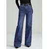 image:imageDokotoo Womens Wide Leg Baggy Flare Jeans High Waisted Stretch Casual Denim Pants with PocketsDark Blue