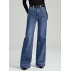 image:imageDokotoo Womens Wide Leg Baggy Flare Jeans High Waisted Stretch Casual Denim Pants with PocketsDusk Blue