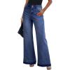 image:imageDokotoo Jeans for Women Casual High Waisted Wide Leg Denim Pants Baggy Raw Hem Flare Jeans with PocketsDark Blue