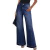 image:imageDokotoo Jeans for Women Casual High Waisted Wide Leg Denim Pants Baggy Raw Hem Flare Jeans with PocketsSail Blue
