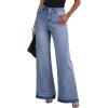 image:imageDokotoo Jeans for Women Casual High Waisted Wide Leg Denim Pants Baggy Raw Hem Flare Jeans with PocketsSky Blue