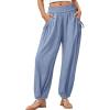 image:imageDokotoo Women Linen Wide Leg Pants Casual Elastic Waist Lounge Palazzo Harem Pants with PocketsSky Blue
