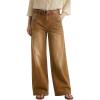 image:imageDokotoo Womens Casual Mid Waisted Distressed Straight Wide Leg Stretchy Jeans Baggy Denim PantsBrown