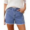 image:imageDokotoo Womens Jean Shorts Floral Embroidered High Waisted Casual Stretchy Raw Edge Hemline Denim ShortsDusk Blue