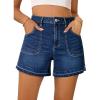 image:imageDokotoo Womens Jean Shorts Stretchy High Waisted 2026 Straight Leg Frayed Raw Hem Casual Denim Shorts with PocketsSail Blue