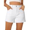 image:imageDokotoo Womens Jean Shorts Stretchy High Waisted 2026 Straight Leg Frayed Raw Hem Casual Denim Shorts with PocketsWhite