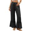 image:imageDokotoo Womens Pants Casual High Waisted Wide Leg Pants Woman Loose Drawstrings Lace Trousers with PocketsBlack