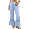 image:imageDokotoo Womens Pants Casual High Waisted Wide Leg Pants Woman Loose Drawstrings Lace Trousers with PocketsSky Blue