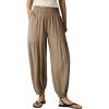 image:imageDokotoo Womens Pants Casual Smocked High Waisted Elastic Wide Leg Pants Loose Cotton Trousers with PocketsKhaki