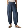 image:imageDokotoo Womens Pants Casual Smocked High Waisted Elastic Wide Leg Pants Loose Cotton Trousers with PocketsReal Teal