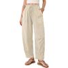 image:imageDokotoo Womens Striped Barrel Casual Pants High Waisted 2026 Elastic Drawstring TrousersBeige Stripe