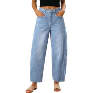 image:imageDokotoo Casual Jeans for Women Loose Baggy Wide Leg Jeans Woman High Waisted Stretchy Denim Pants with PocketsLight Blue