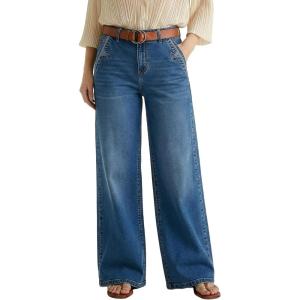image:imageDokotoo Womens Casual Mid Waisted Distressed Straight Wide Leg Stretchy Jeans Baggy Denim PantsAshleigh Blue