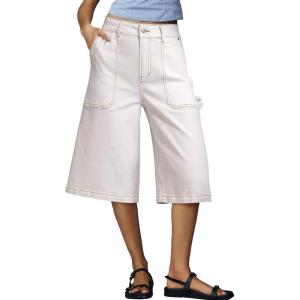 image:imageDokotoo Womens High Waisted Stretch Wide Leg Cargo Denim Shorts Casual Below The Knee Length Jean Shorts with PocketsWhite
