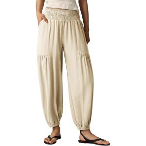 image:imageDokotoo Womens Pants Casual Smocked High Waisted Elastic Wide Leg Pants Loose Cotton Trousers with PocketsApricot