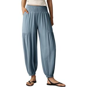 image:imageDokotoo Womens Pants Casual Smocked High Waisted Elastic Wide Leg Pants Loose Cotton Trousers with PocketsBlue