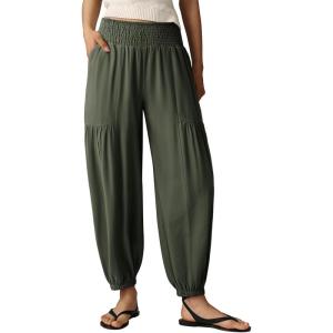 image:imageDokotoo Womens Pants Casual Smocked High Waisted Elastic Wide Leg Pants Loose Cotton Trousers with PocketsGreen