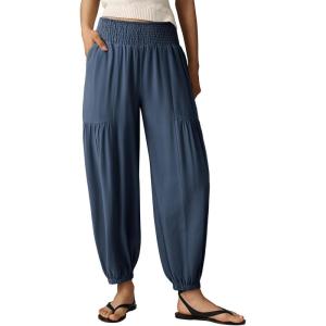 image:imageDokotoo Womens Pants Casual Smocked High Waisted Elastic Wide Leg Pants Loose Cotton Trousers with PocketsReal Teal