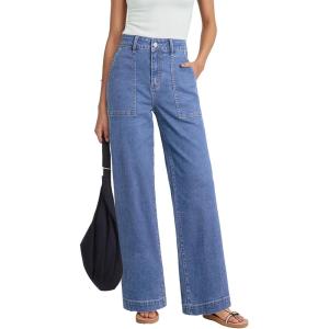 image:imageDokotoo Womens Pants High Waisted Jeans Stretch Loose Fit Colorblock Denim Pants with PocketSky Blue