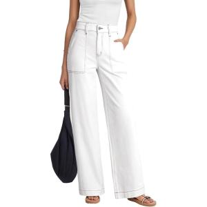image:imageDokotoo Womens Pants High Waisted Jeans Stretch Loose Fit Colorblock Denim Pants with PocketWhite