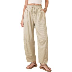 image:imageDokotoo Womens Striped Barrel Casual Pants High Waisted 2026 Elastic Drawstring TrousersApricot Stripe