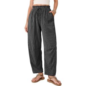 image:imageDokotoo Womens Striped Barrel Casual Pants High Waisted 2026 Elastic Drawstring TrousersBlack Stripe