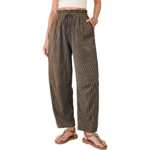 image:imageDokotoo Womens Striped Barrel Casual Pants High Waisted 2026 Elastic Drawstring TrousersBrown Stripe