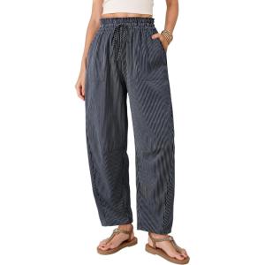 image:imageDokotoo Womens Striped Barrel Casual Pants High Waisted 2026 Elastic Drawstring TrousersNavy Stripe