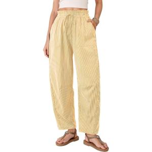 image:imageDokotoo Womens Striped Barrel Casual Pants High Waisted 2026 Elastic Drawstring TrousersYellow Stripe