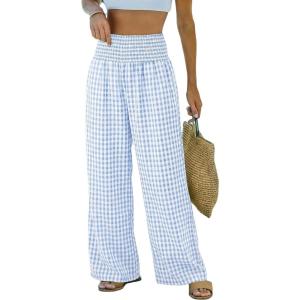 image:imageDokotoo Womens Striped Gingham Pants 2026 Casual Pants Cute Comfy Bottoms with Pockets Plaid OutfitsBlue