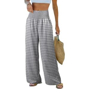 image:imageDokotoo Womens Striped Gingham Pants 2026 Casual Pants Cute Comfy Bottoms with Pockets Plaid OutfitsMedium Grey