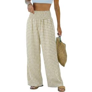image:imageDokotoo Womens Striped Gingham Pants 2026 Casual Pants Cute Comfy Bottoms with Pockets Plaid OutfitsSage Green