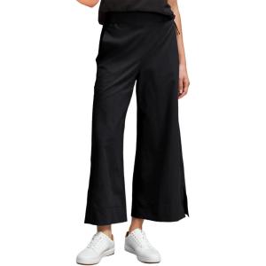 image:imageDokotoo Womens Summer Lightweight High Waist Wide Leg Stretch Baggy Pants Casual Quick Dry Split Cropped Pants with PocketsBlack
