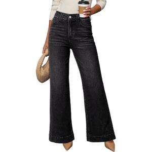 image:imageDokotoo Womens Wide Leg Baggy Flare Jeans High Waisted Stretch Casual Denim Pants with PocketsBlack