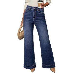 image:imageDokotoo Womens Wide Leg Baggy Flare Jeans High Waisted Stretch Casual Denim Pants with PocketsNavy Blue