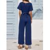 image:imageDokotoo Jumpsuits for Women Dressy Casual Overalls One Piece Short Sleeve Wide Leg Elegant Rompers Jumpers With PocketsBlue